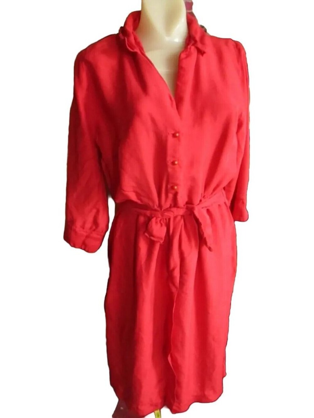 Fred Rothschild True Vintage Dress sz 8 Red With Belt & Button Details 1970's